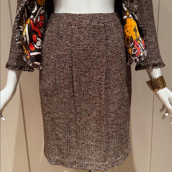 ST. JOHN COUTURE TWO PIECE SUIT SKIRT IN BRONZE GOLD WHITE METALLIC KNIT SIZE 2 - Picture 6 of 15